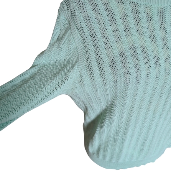 J. Crew Pointelle Ruffle Mockneck Sweater Women's Med Fairy Coquette Mint Green - Picture 10 of 16